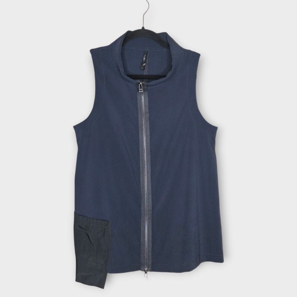 Porto San Francisco Navy Zip Front Tunic Vest Contrast Hem Women's Small